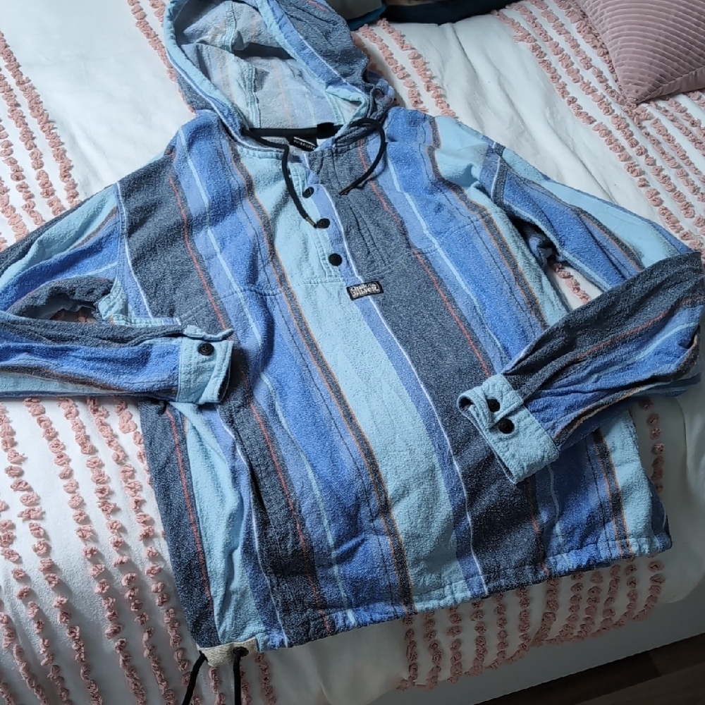 Quiksilver Blue Striped Hoodie Sweater